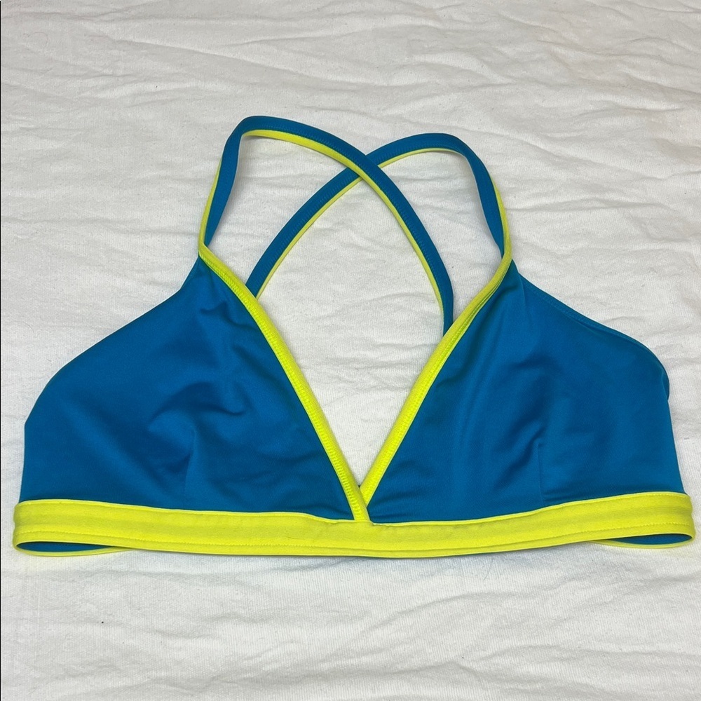 Mizuno color block Blue and Yellow and Pink Reversible Bikini Top Sz L